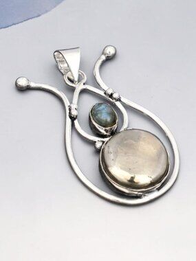 Apache Pyrite and Labradorite Gemstone Handmade Pendant 2.36"